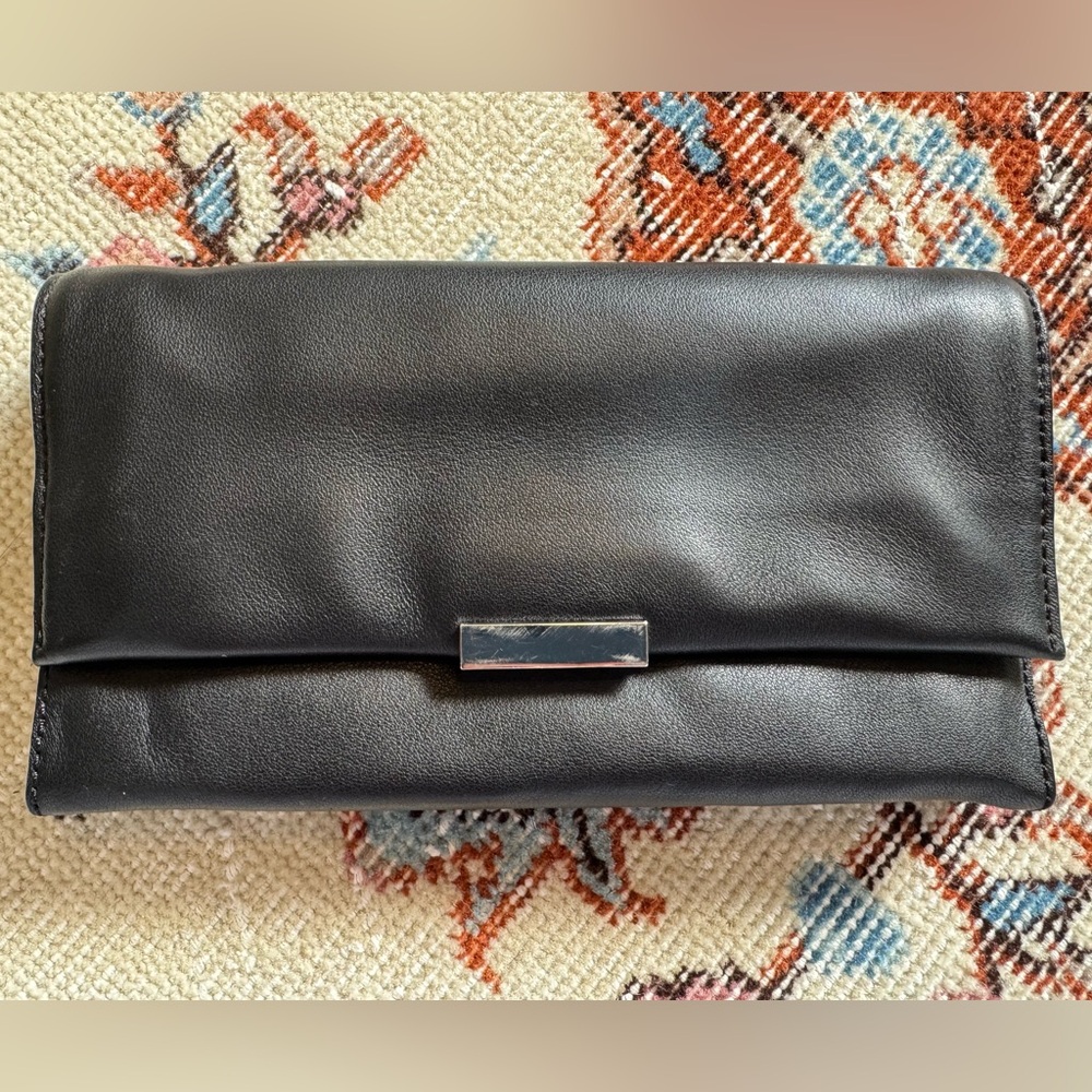 Black leather Loeffler Randall clutch